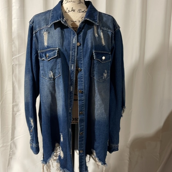 American Bazi long distressed jean jacket 2X - Picture 2 of 11